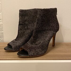 Joie Edison Spotted Calf Hair Open Toe Ankle Bootie